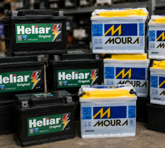 Baterias automotivas Heliar e Moura
